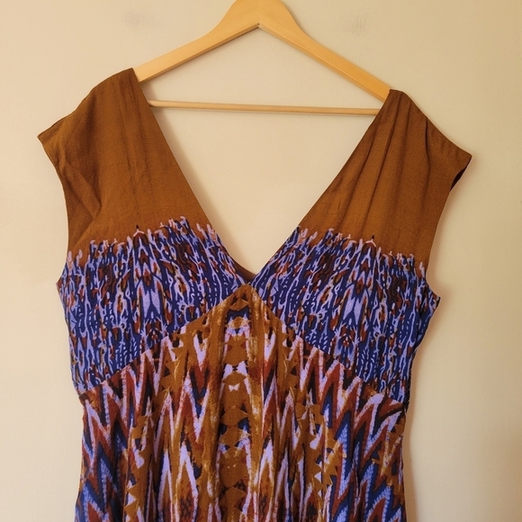 Free People Theodora Printed Boho Babydoll Dress Brown And Purple Size Large - Picture 4 of 9